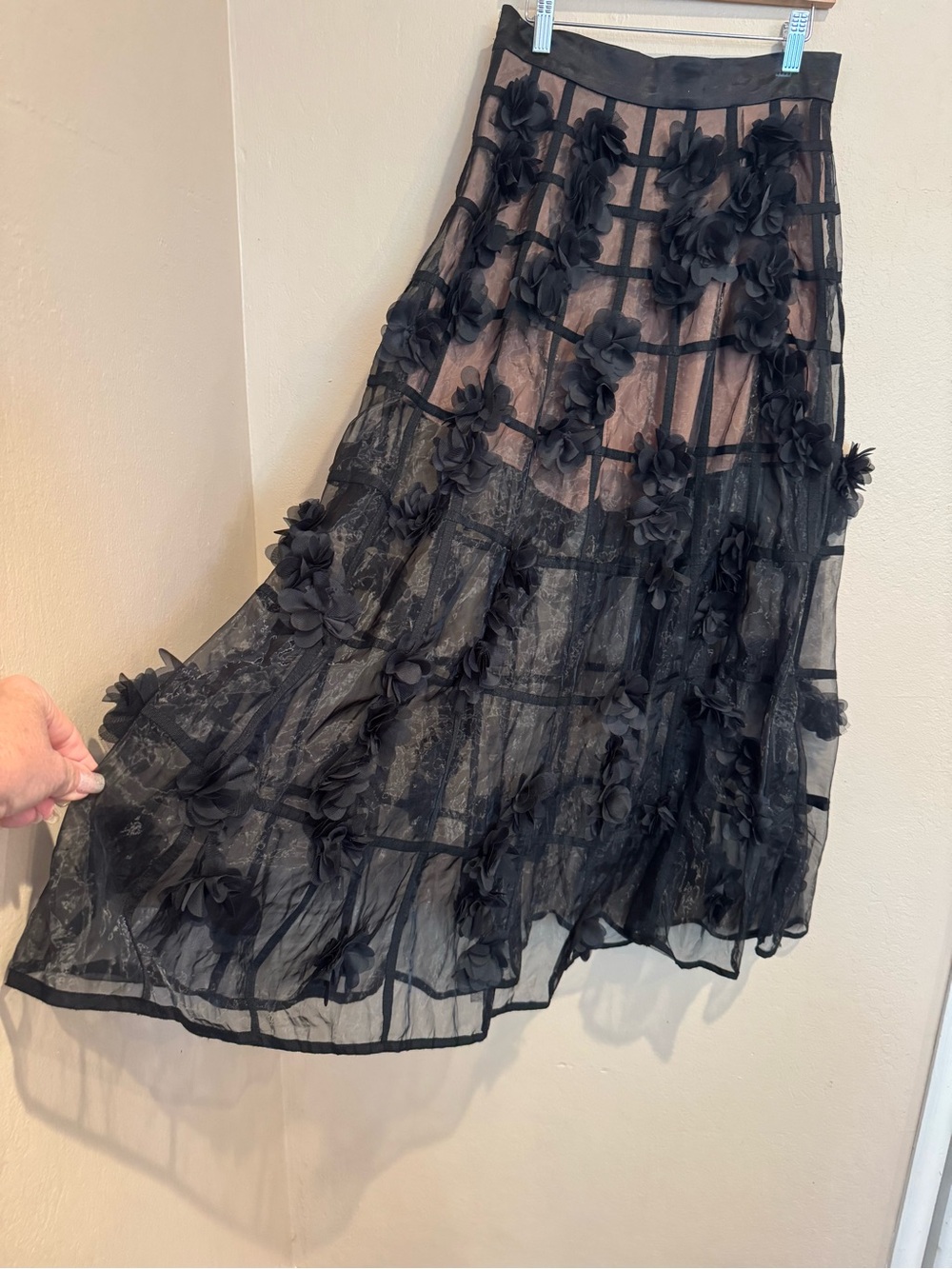Gothic Black Floral Fairy Appliqué Tulle Maxi Skirt W/Nude Shorts - Picture 3 of 5
